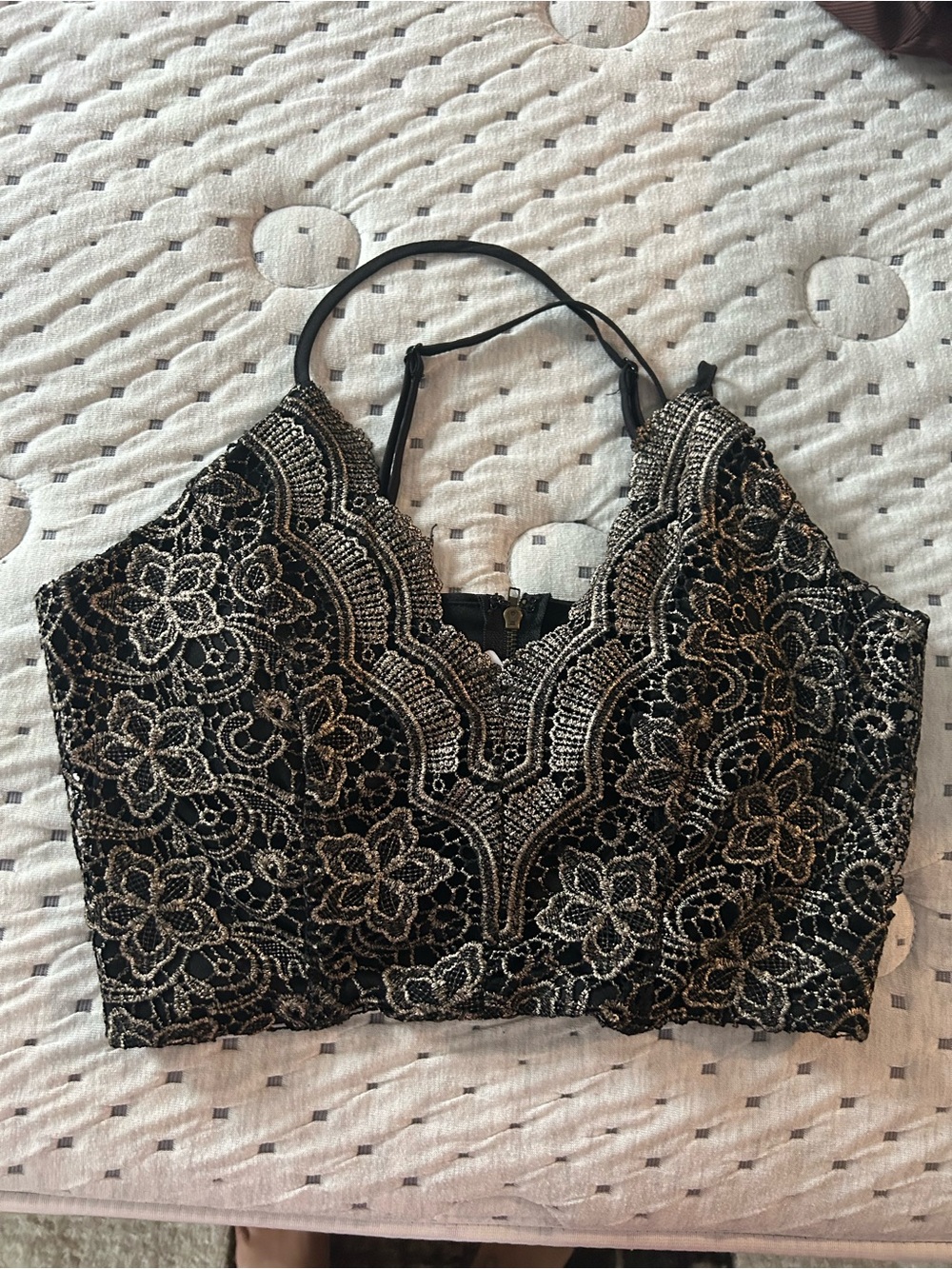 Windsor Black Lace Beaded Halter Crop Top